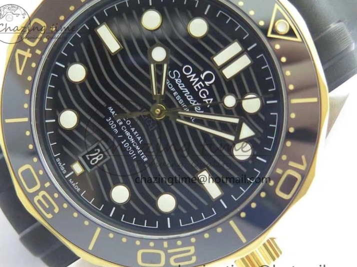 0218 Seasonal 2018 Seamaster Diver 300M SS YG VSF 1:1 Best Edition YG Bezel Black Dial on Black Rubber Strap A 7934